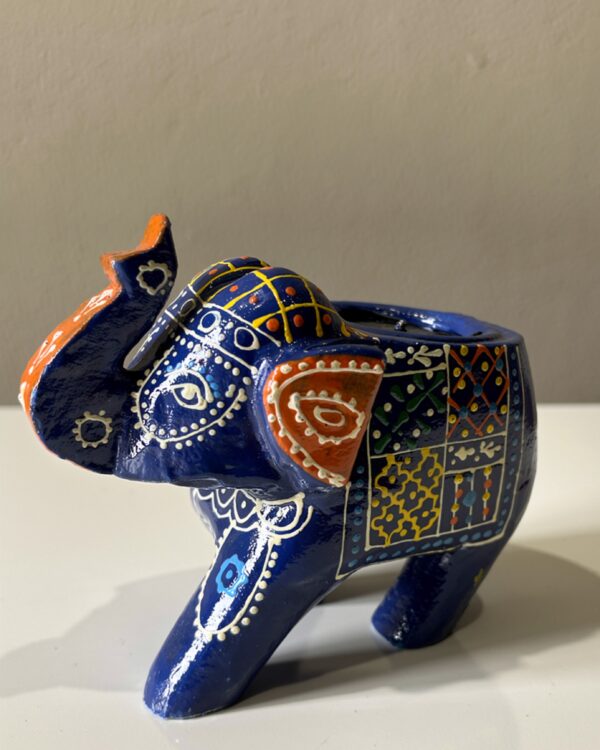Handcrafted Wooden Elephant with T-light Holder – Blue | Painted Decorative Piece from Jodhpur (4" height)