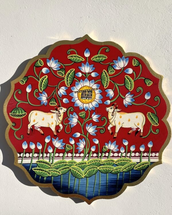 Handpainted Cow Pichwai - Maroon Wall Art Plate (10 Inch)