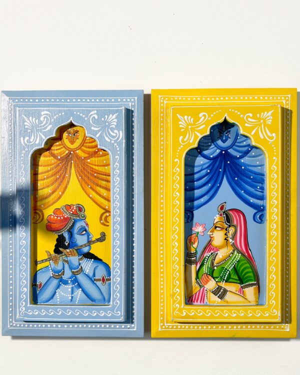 Handpainted Radha Krishna - Wooden Wall Frame set of 2 (8inch * 12 inch each)