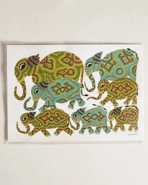 Bhil Art #41 - Herd of Elephant - Big 12*16 inches - Hand Painted In Paper - Unframed