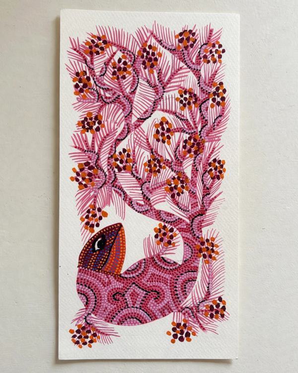 Bhil Art #30 - Reptile Dark Pink - 5.5*11 inches - Hand Painted In Paper - Unframed
