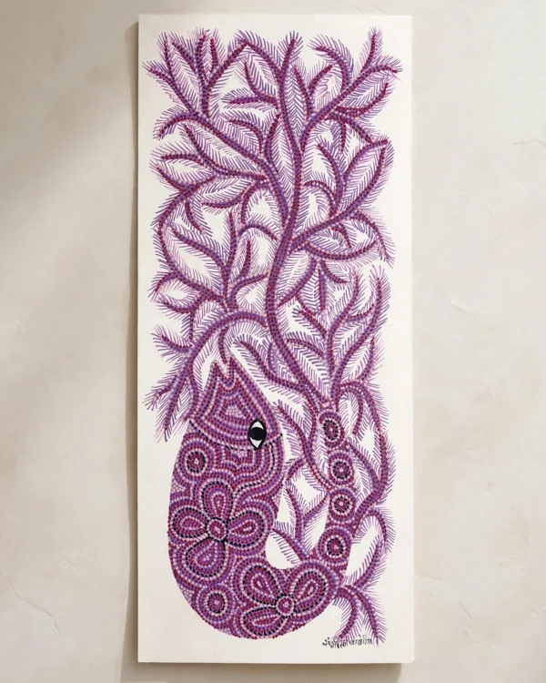 Bhil Art #15 - Fish Mauve - 6.5*15 inch - Hand Painted In Paper - Unframed