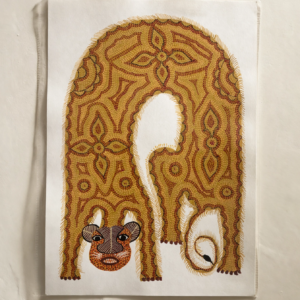 Bhil Art #42 - Lion Orange - Big 12*16 inches - Hand Painted In Paper - Unframed