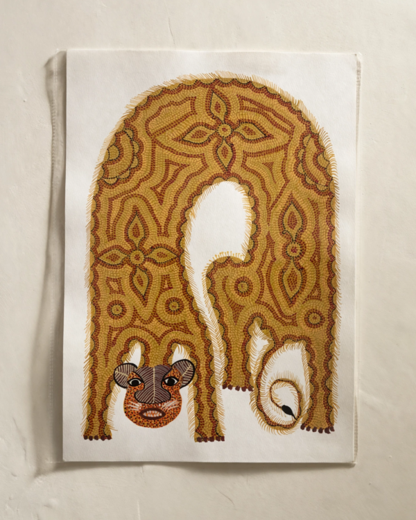 Bhil Art #42 - Lion Orange - Big 12*16 inches - Hand Painted In Paper - Unframed