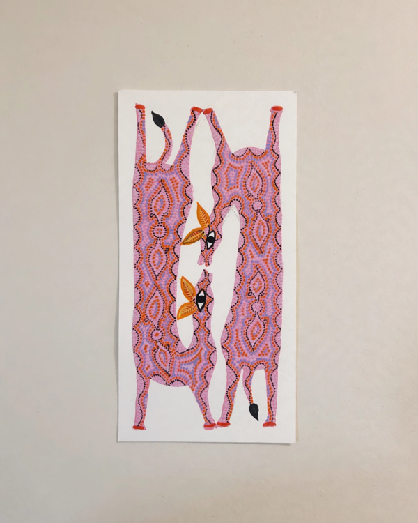 Bhil Art #28 - Deer Pair Pink - 5.5*11 inches - Hand Painted In Paper - Unframed