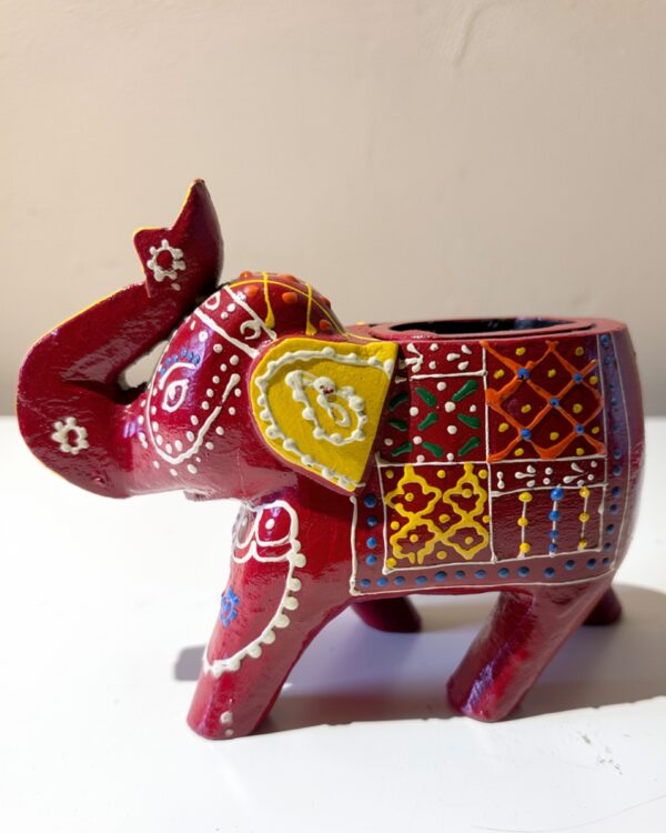 Handcrafted Wooden Elephant with T-light Holder – Red | Painted Decorative Piece from Jodhpur (4" height)