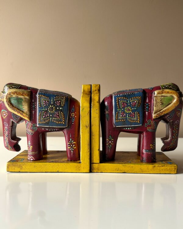 Handpainted Wooden Bookends Elephant set of 2 (7 inch)
