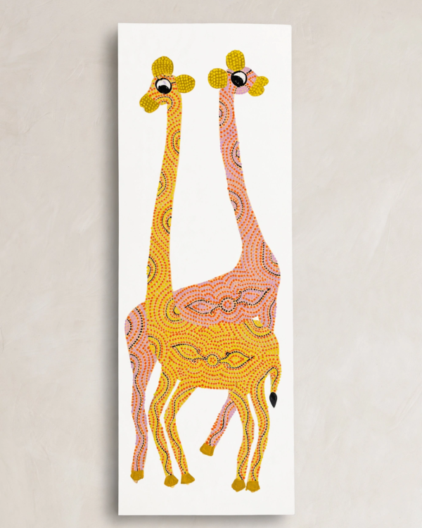 Bhil Art #08 - Giraffe Pair - 6*16.5 inch - Hand Painted In Paper - Unframed