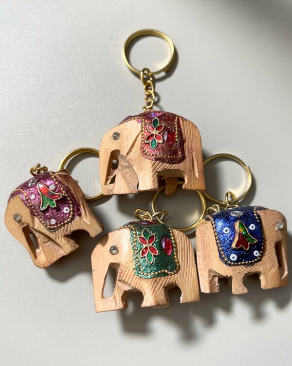 Elephant Natural Multi Colour - Wooden Key Chain