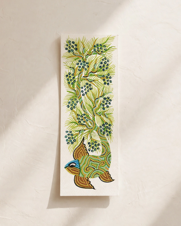 Bhil Art #22 - Fish Green - 4*11 inch - Hand Painted In Paper - Unframed