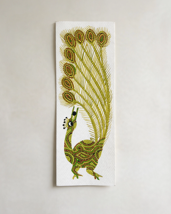 Bhil Art #20 - Peacock Green - 4*11 inch - Hand Painted In Paper - Unframed