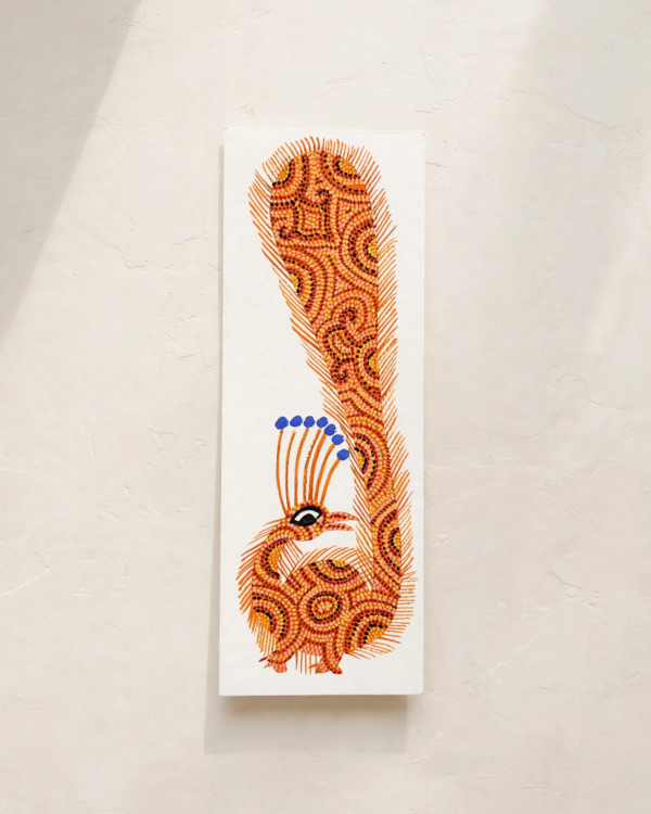 Bhil Art #19 - Peacock Orange - 4*11 inch - Hand Painted  In Paper - Unframed