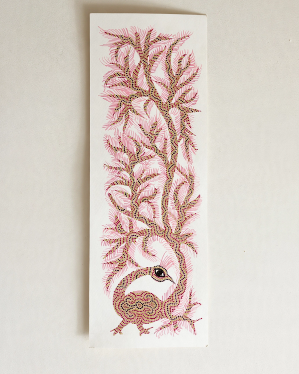 Bhil Art #06 - Peacock Pink - 6*16.5 inch - Hand Painted In Paper - Unframed