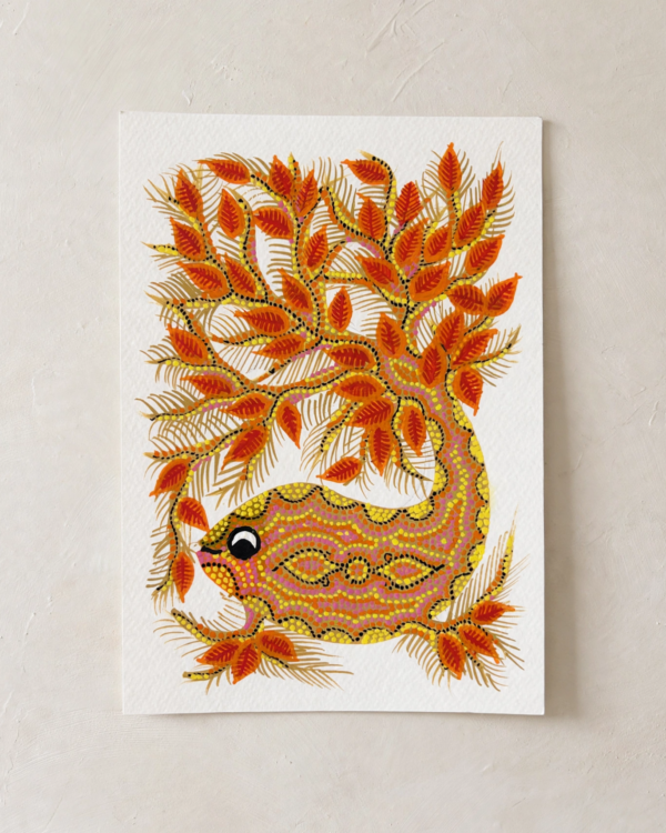 Bhil Art #24 - Fish Orange - 6*8 inches - Hand Painted In Paper - Unframed
