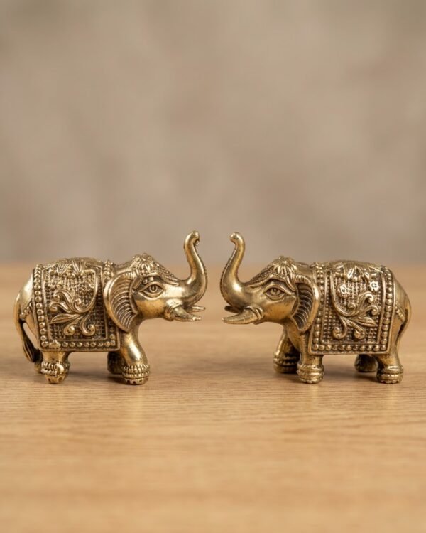 Set of 2 Elephants – Trunk in Namaskar Posture - Brass (2.5" each)