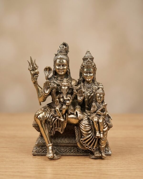 Shiv Parivar Idol – Traditional Family Deity - Brass - (5inch approx)