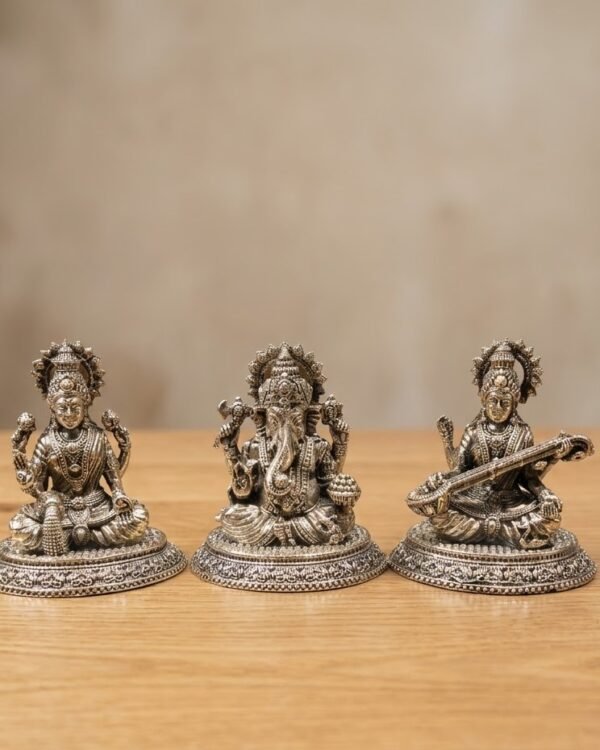 Ganesh Laxmi Saraswati Idol Set – Brass (3 Inch)