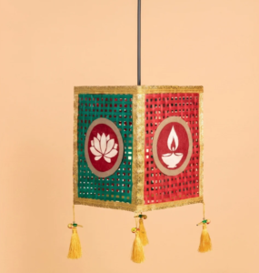 Jaali – Handwoven Red Bamboo Kandil with Diya & Lotus Motifs ...